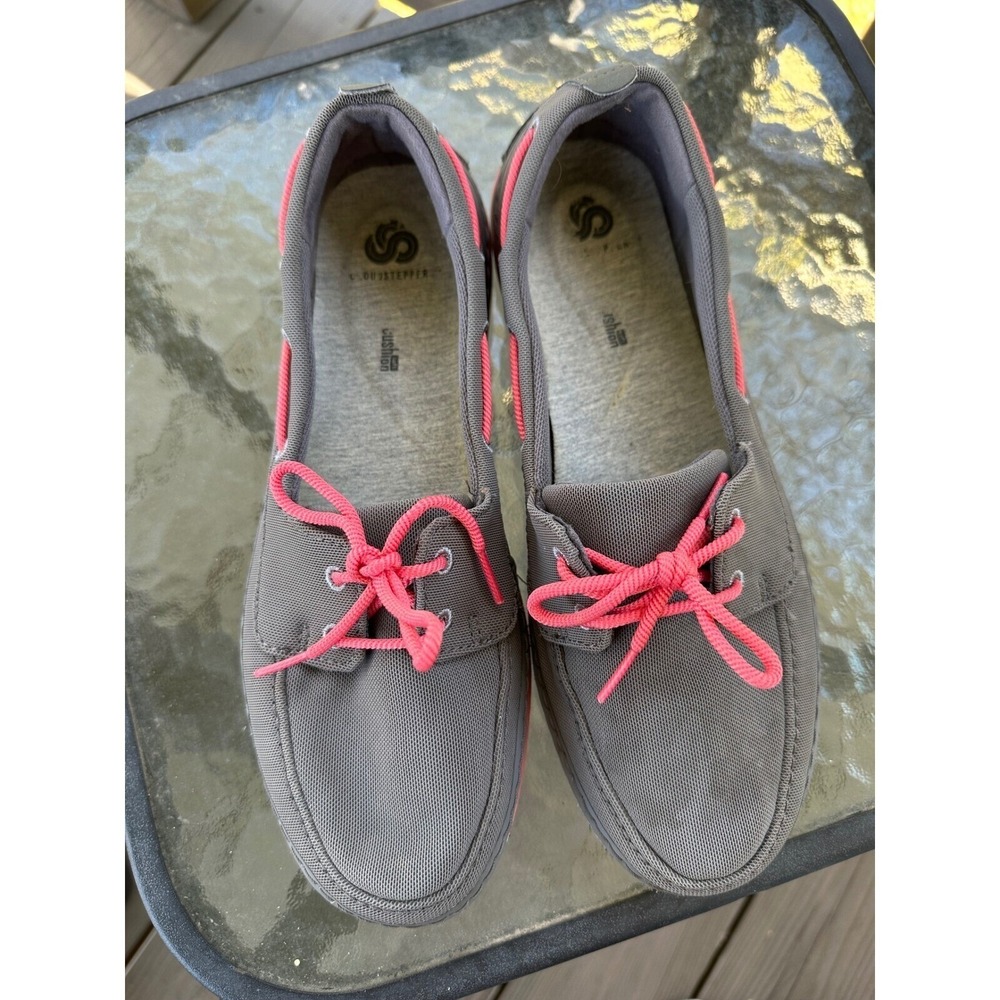 Clarks Boat Shoes Loafers Comfort Casual Gray Pink Laces Women's Size 10M Slipon